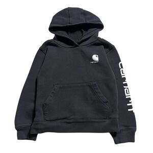 Carhartt Kids Hoodie Black Pullover Fleece Long Sleeve Logo Sweatshirt Size 6